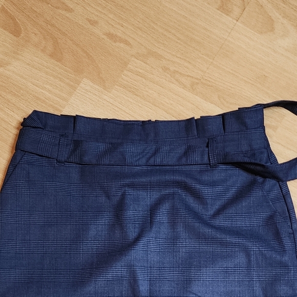 NWT Banana Republic Blue Plaid Pencil Midi Suit Skirt Removable Belt Pocket Sz 0 - Picture 15 of 15